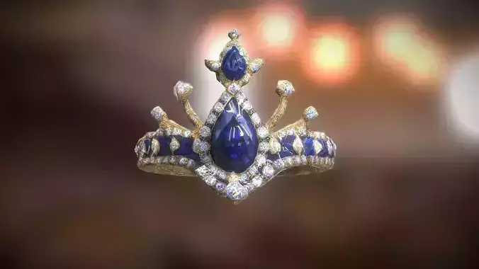 Luxury Diamond Crown Ring Sapphire tiara 3DM STL obj 