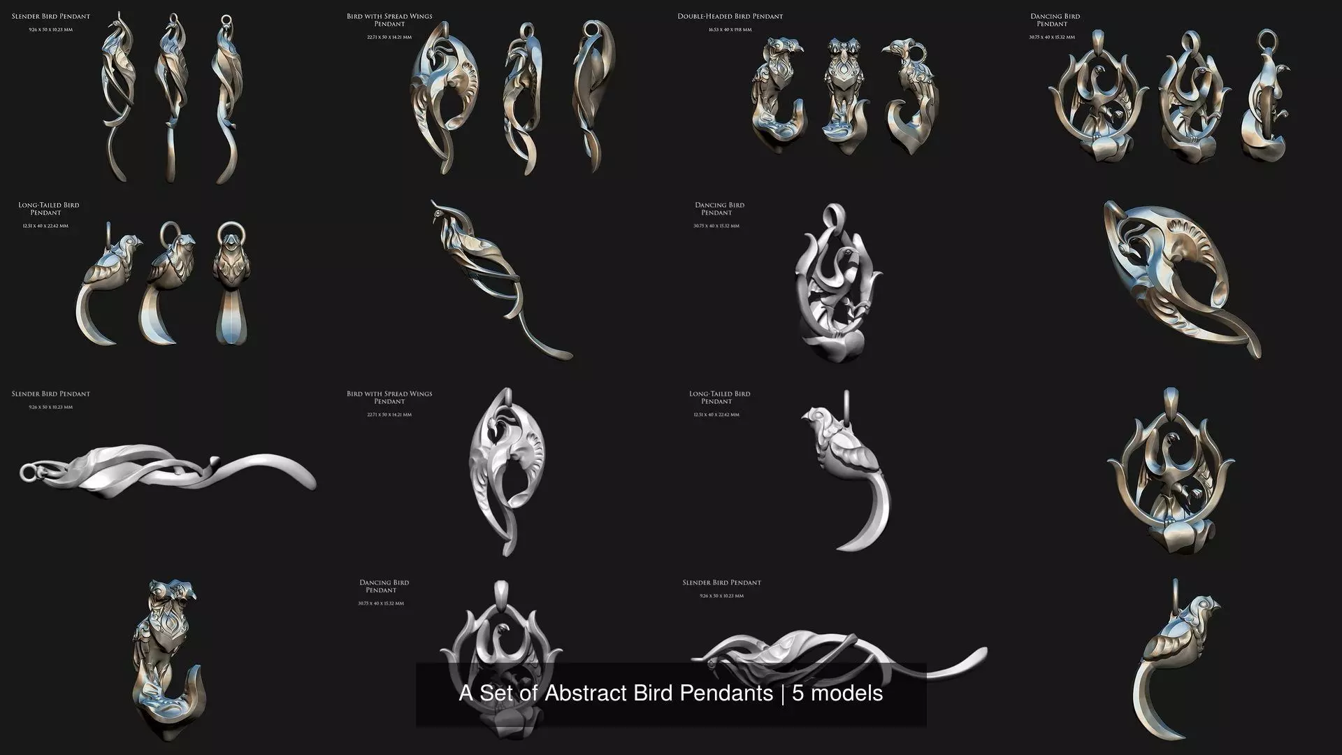 A Set of Abstract Bird Pendants 3D Model Collection_6