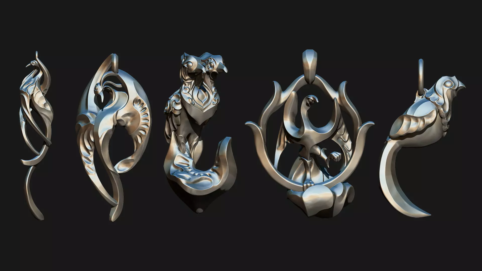 A Set of Abstract Bird Pendants 3D Model Collection_0