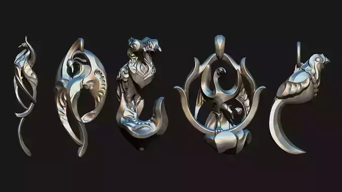 A Set of Abstract Bird Pendants 3D Model Collection