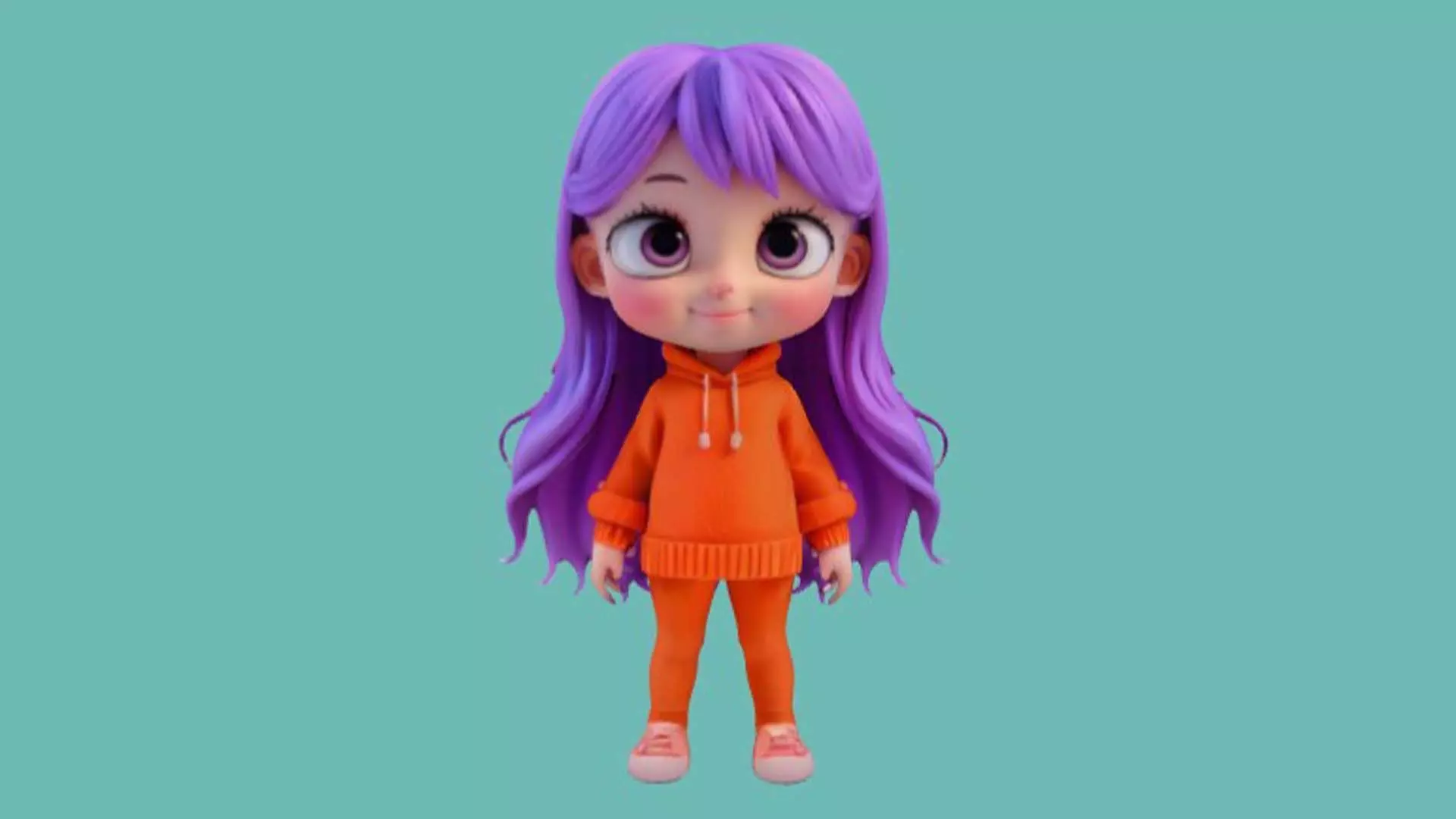 cute cartoon character with purple hair 3D print model_0