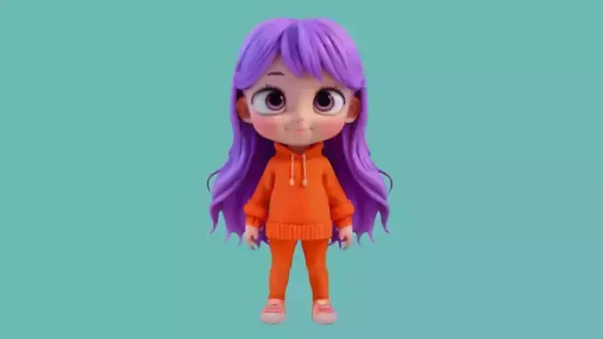 cute cartoon character with purple hair