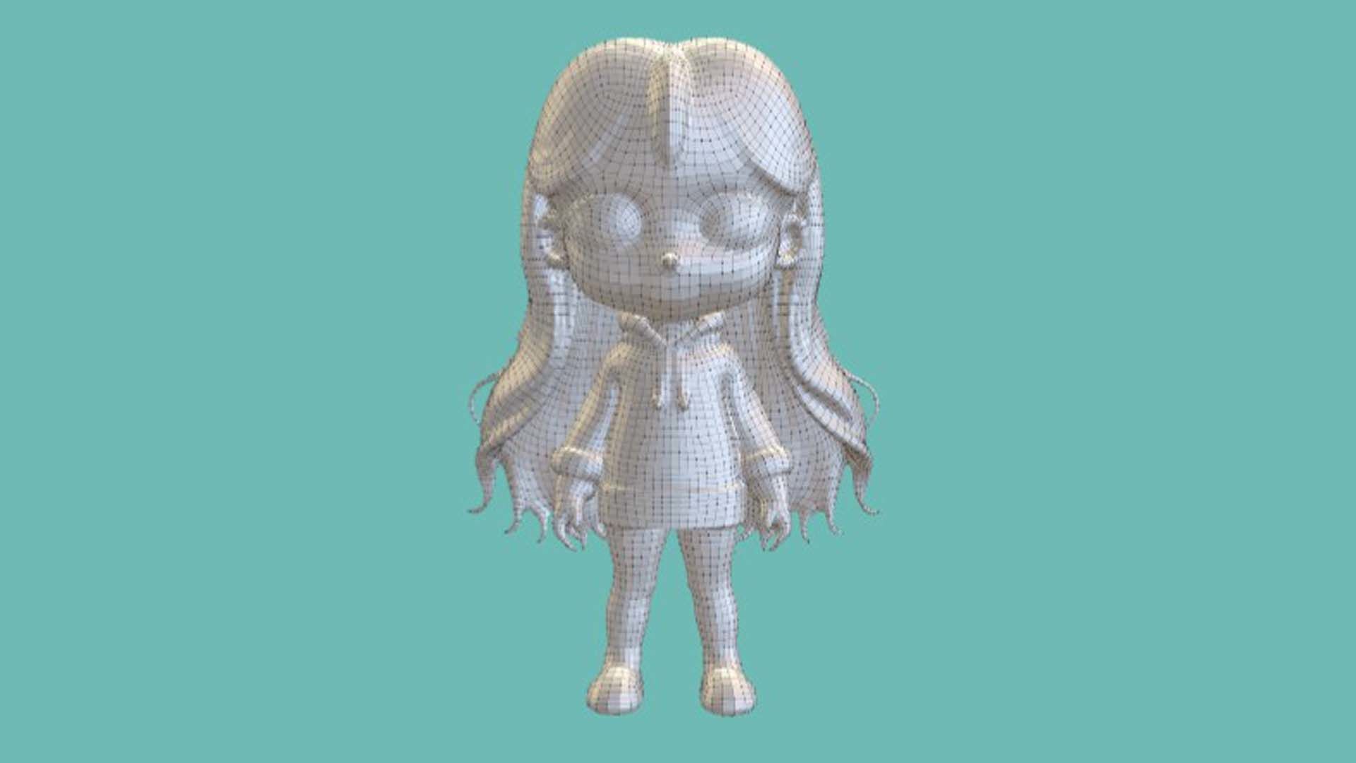 cute cartoon character with purple hair 3D print model_2