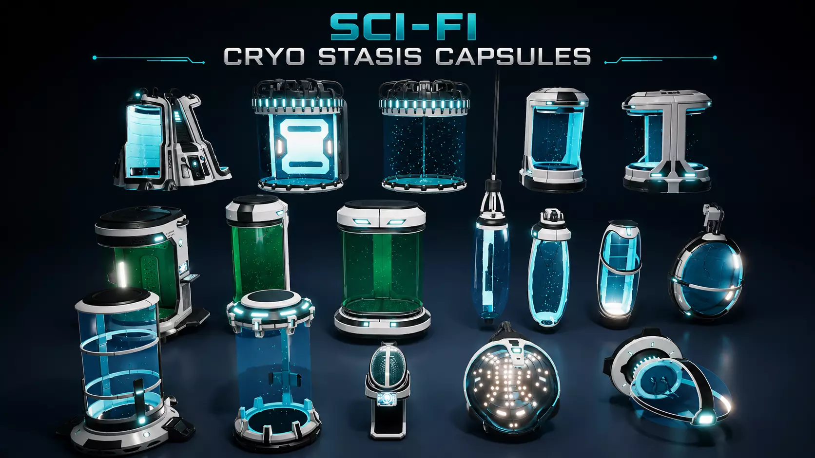 SciFi Lab cryo capsules and chambers Low-poly 3D model