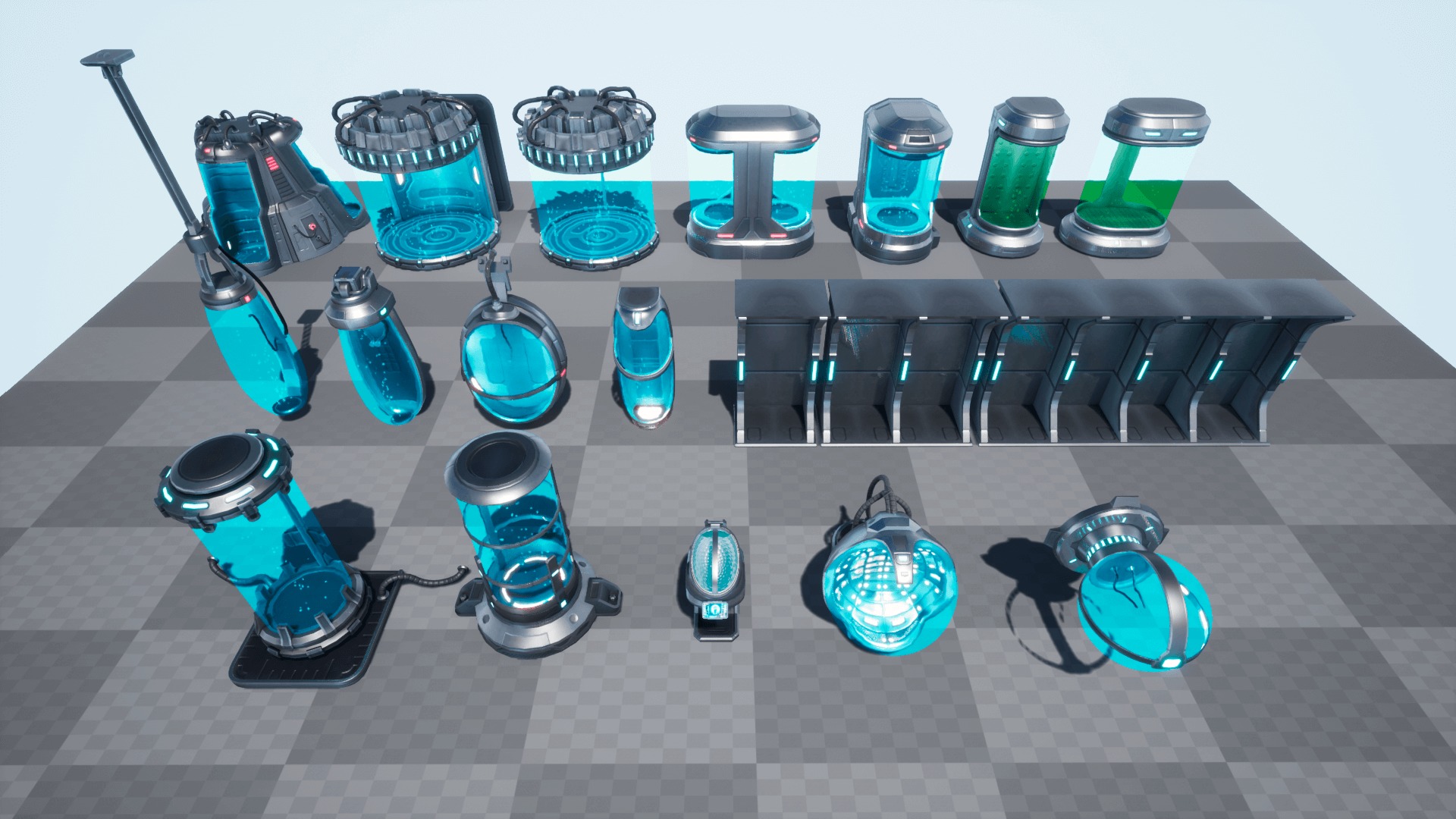 SciFi Lab cryo capsules and chambers Low-poly 3D model_12
