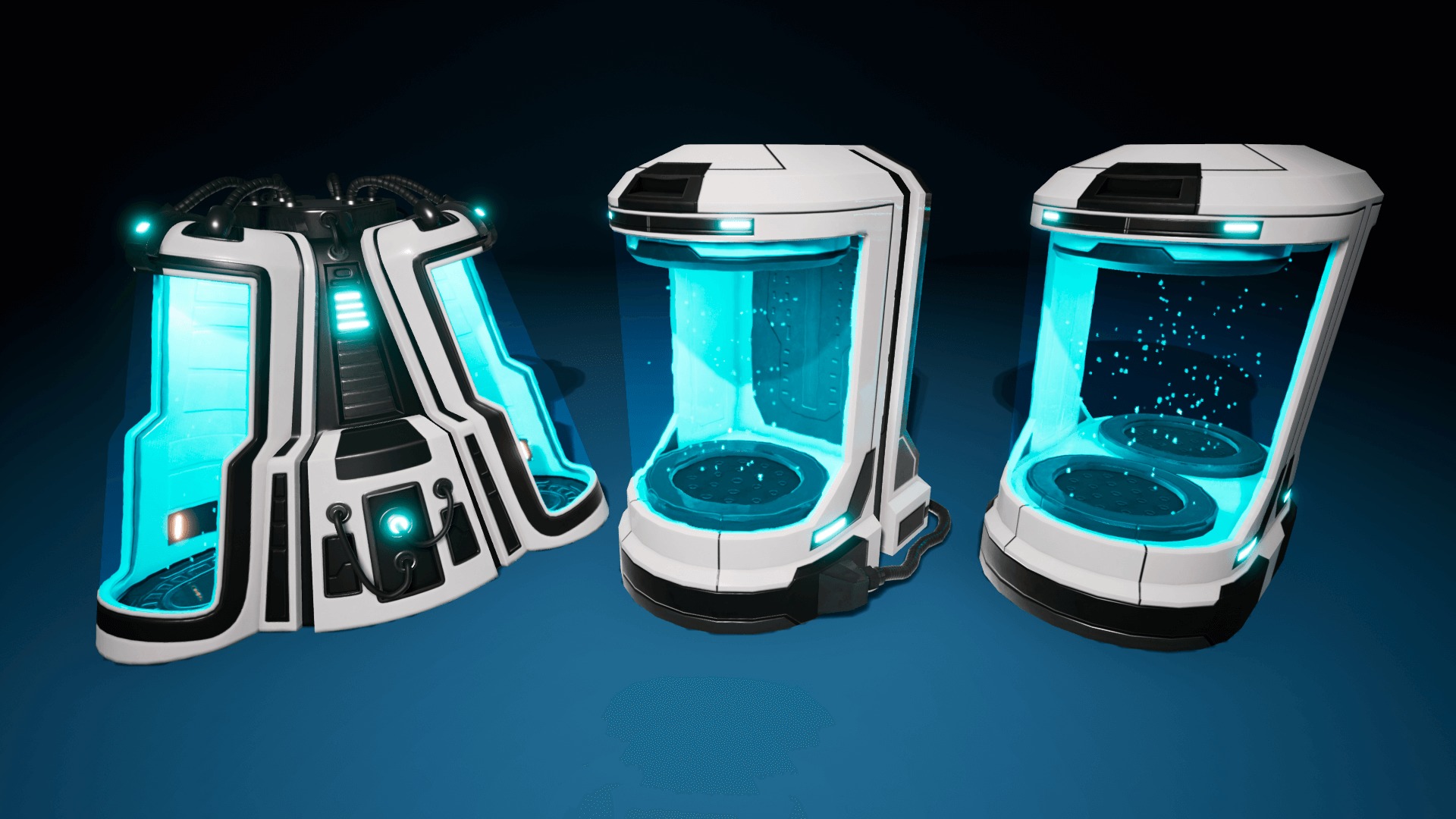 SciFi Lab cryo capsules and chambers Low-poly 3D model_1