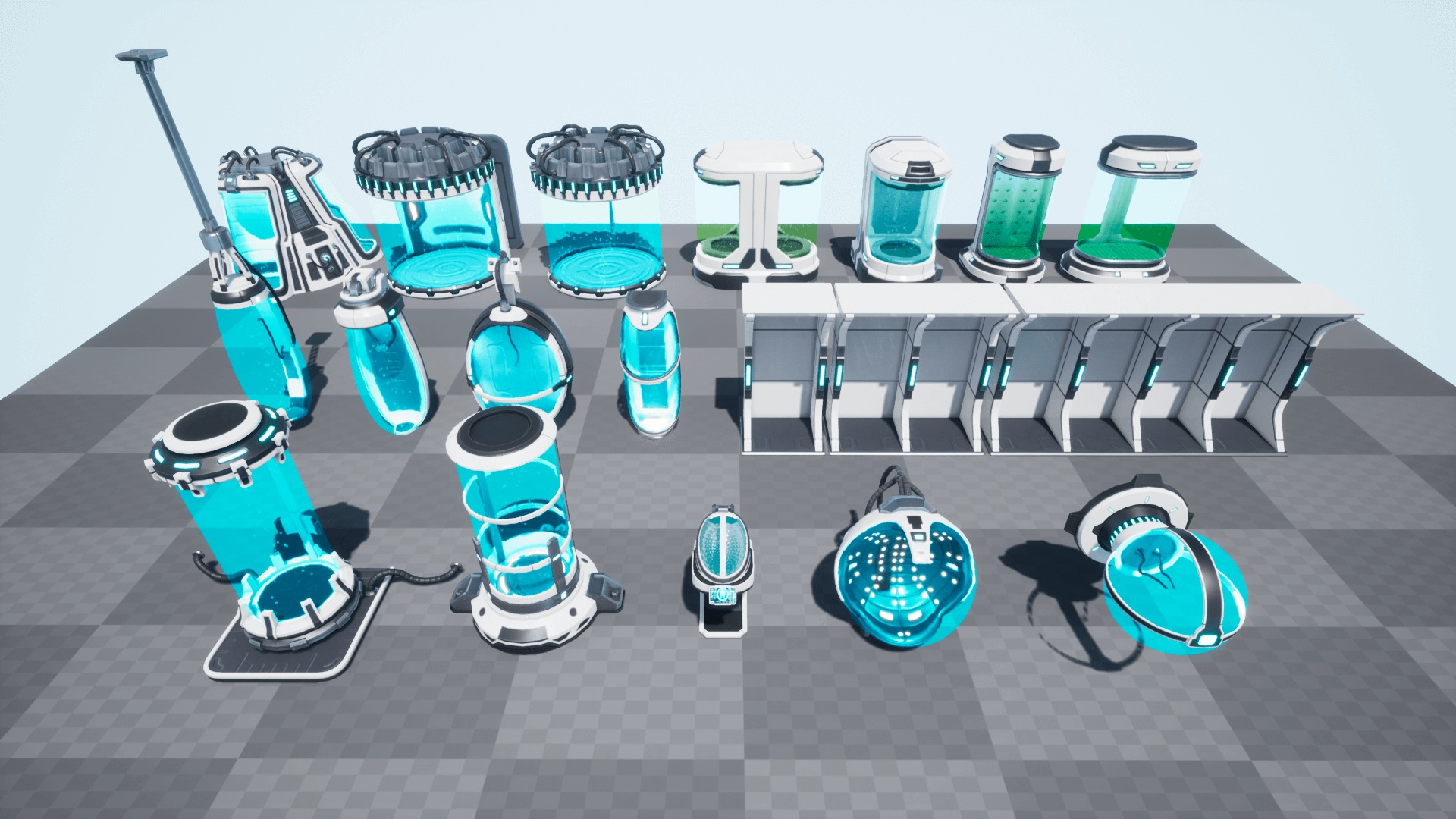 SciFi Lab cryo capsules and chambers Low-poly 3D model_13