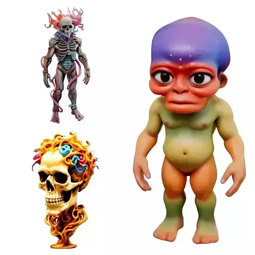 Creatures - Skeletal Warrior Forest Imp and Mystical Skull Bust