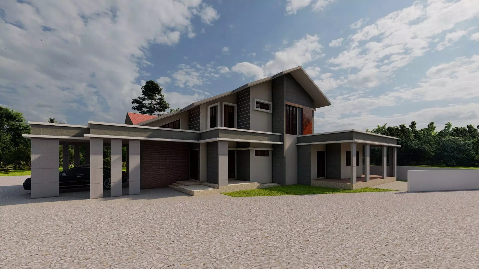 Casa Scene-villa-modern house 3D model_0