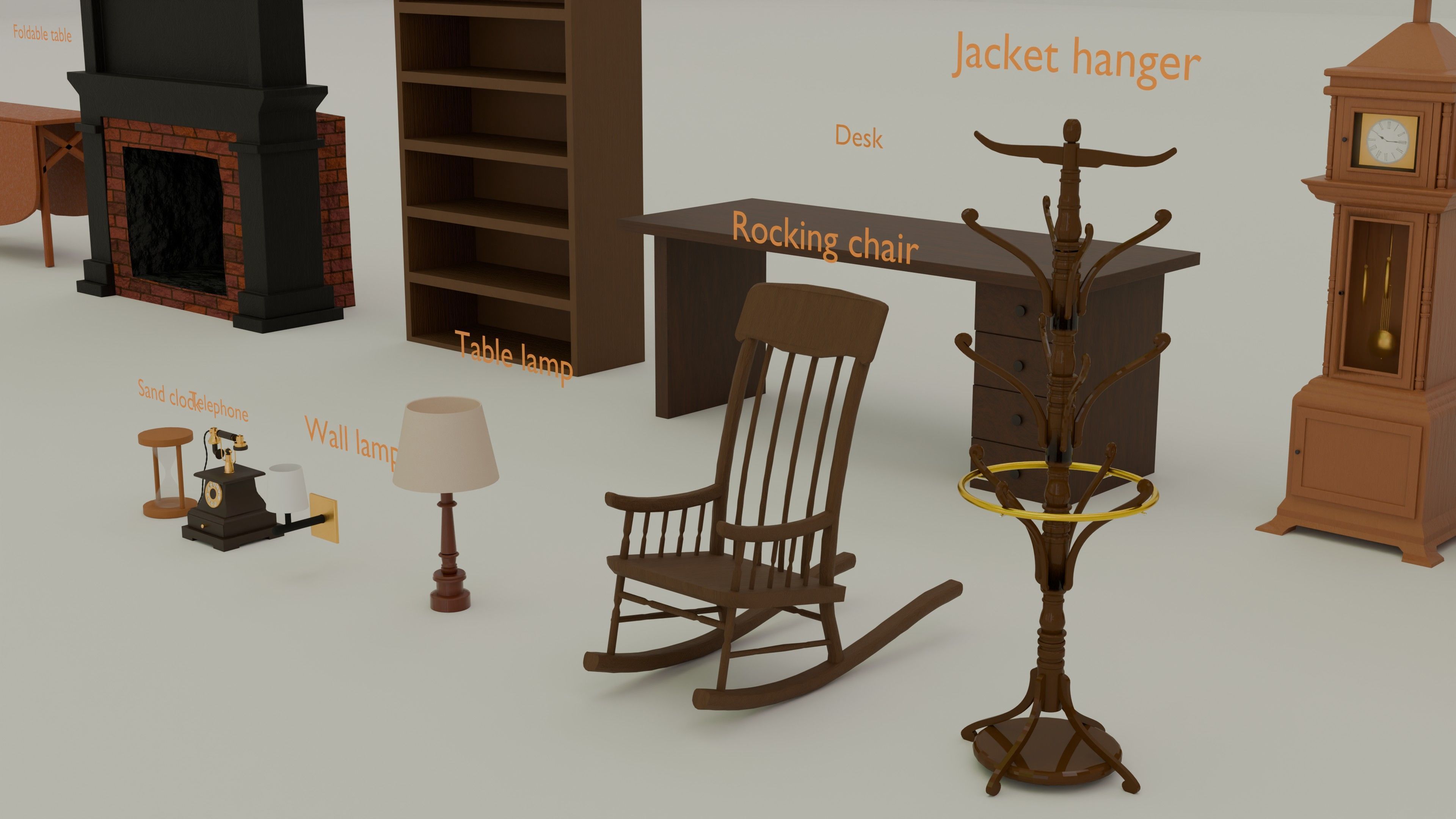 Old Furniture Low-poly 3D model_3