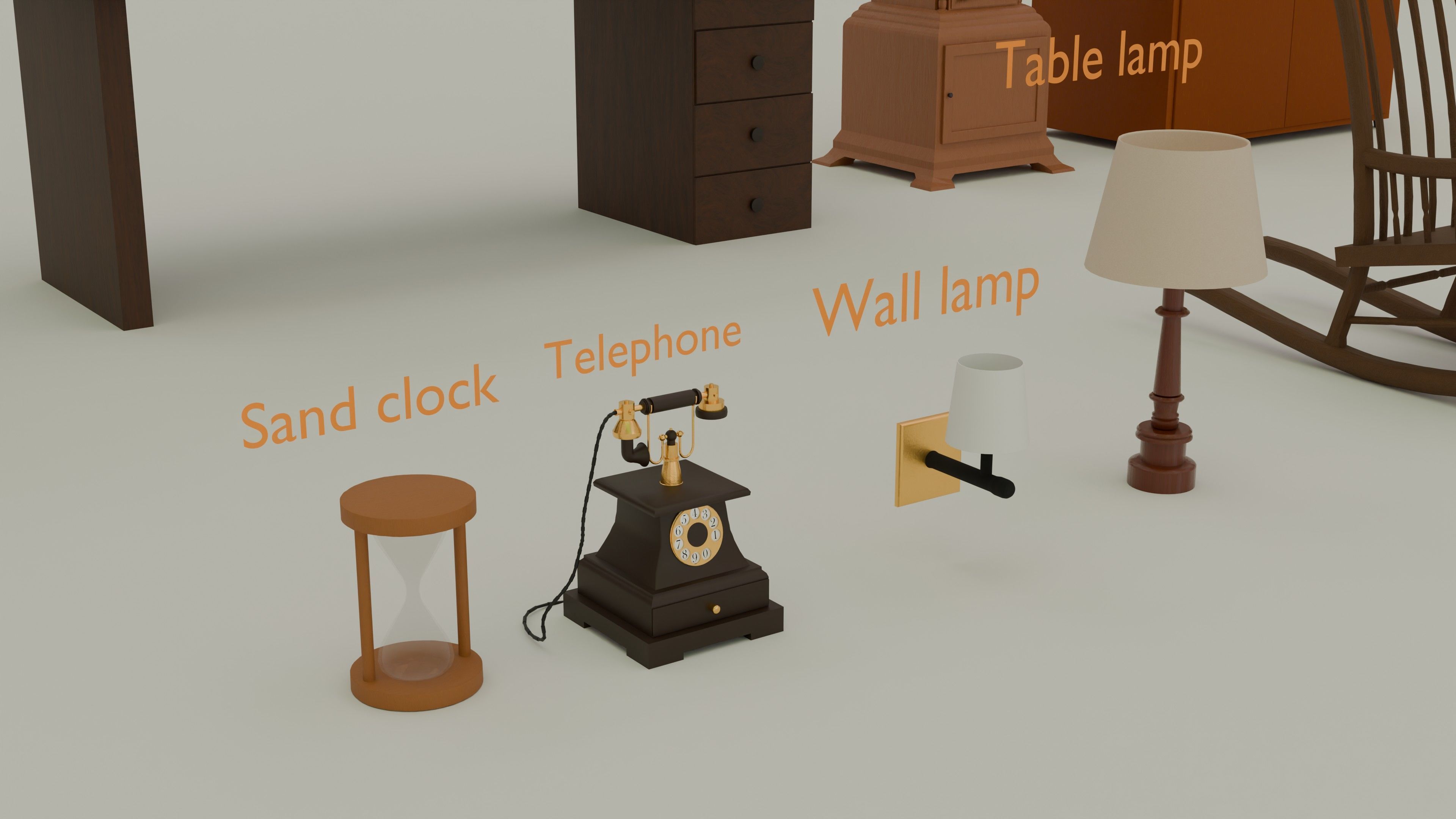 Old Furniture Low-poly 3D model_2