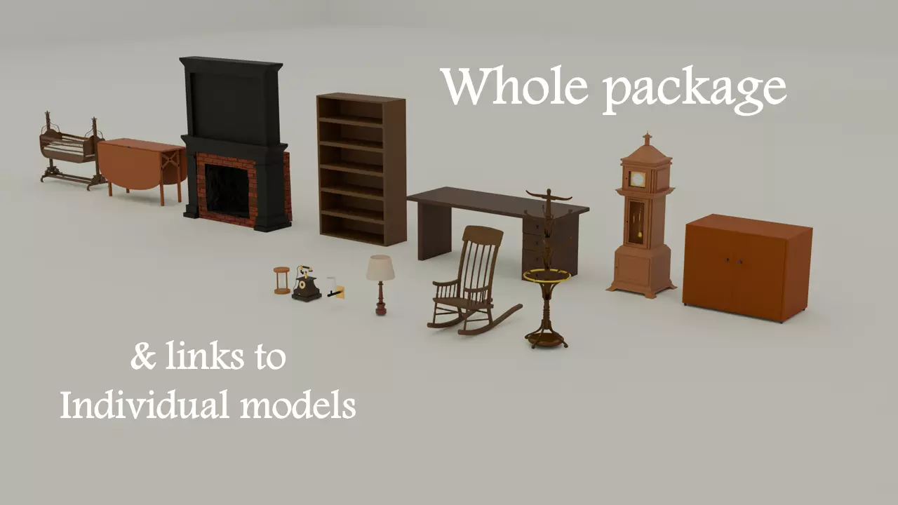 Old Furniture Low-poly 3D model_0