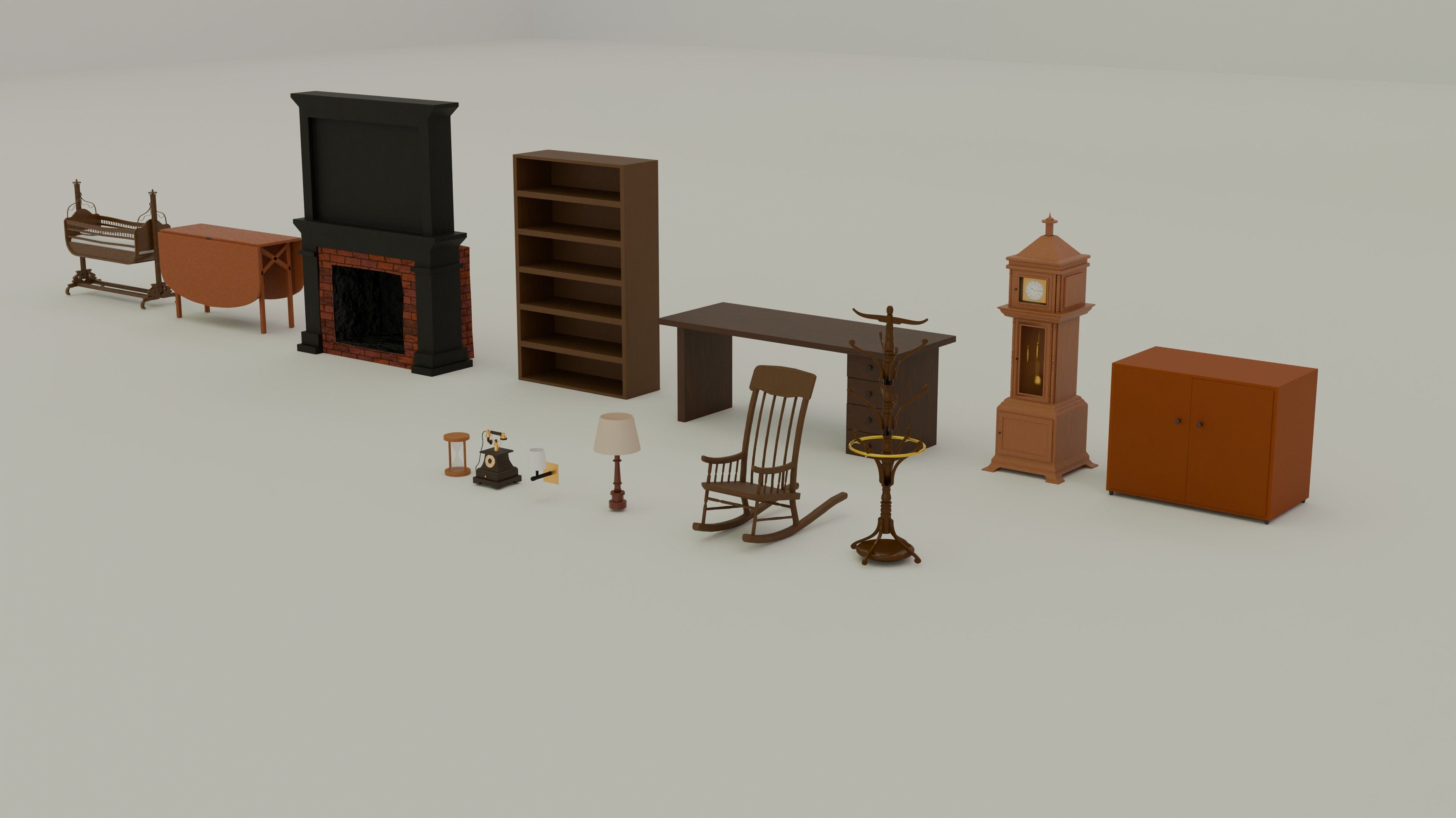 Old Furniture Low-poly 3D model_1