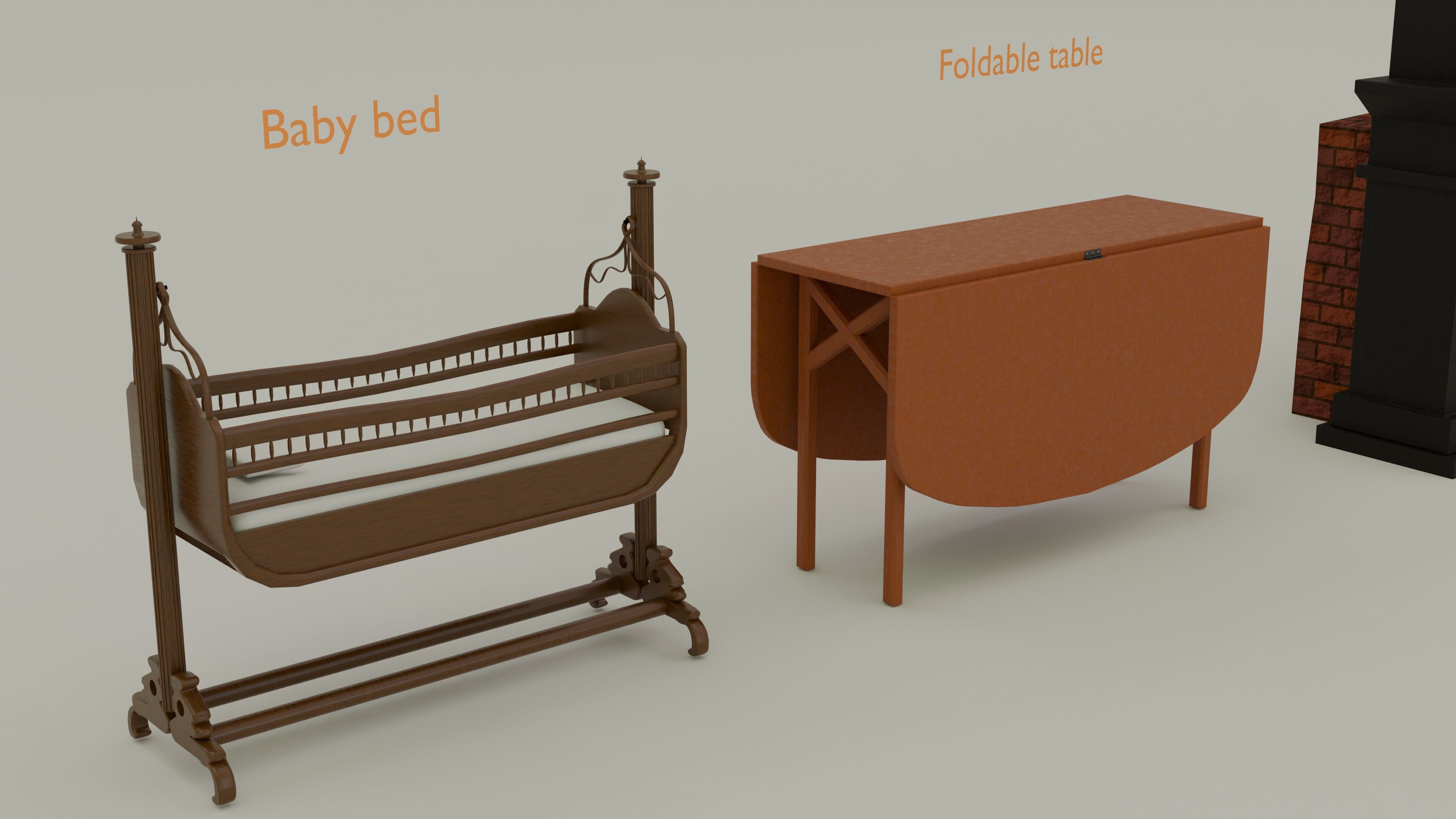 Old Furniture Low-poly 3D model_4