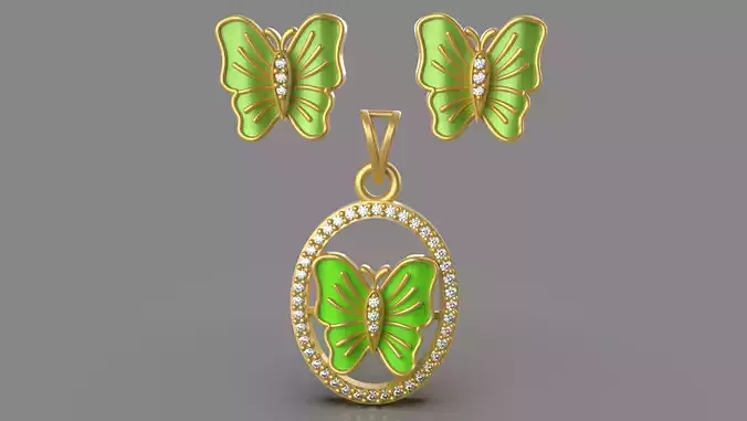  Unique Diamond Butterfly Pendant - 0034