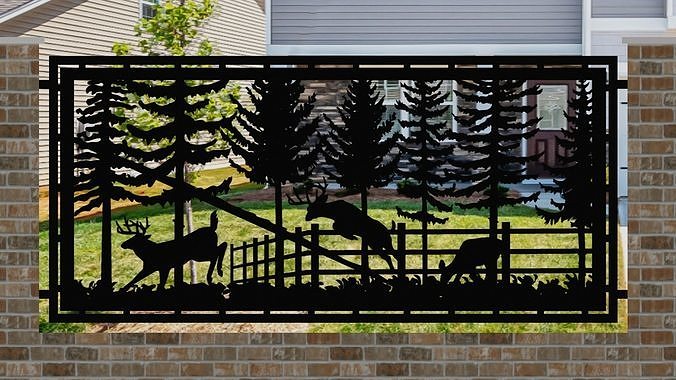 Deer-in-Garden-30x60-cm - dxf file - laser cut - plasma cut 3D model