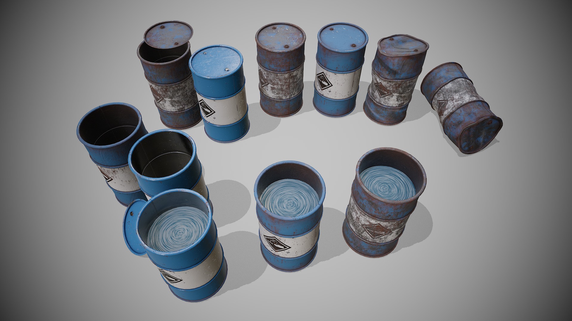 Barrels blue set Low-poly 3D model_3