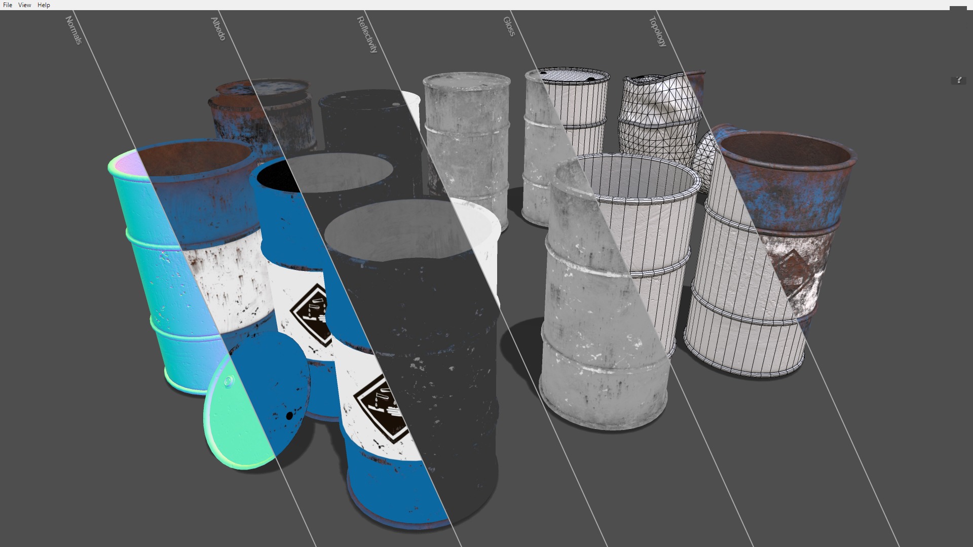 Barrels blue set Low-poly 3D model_13