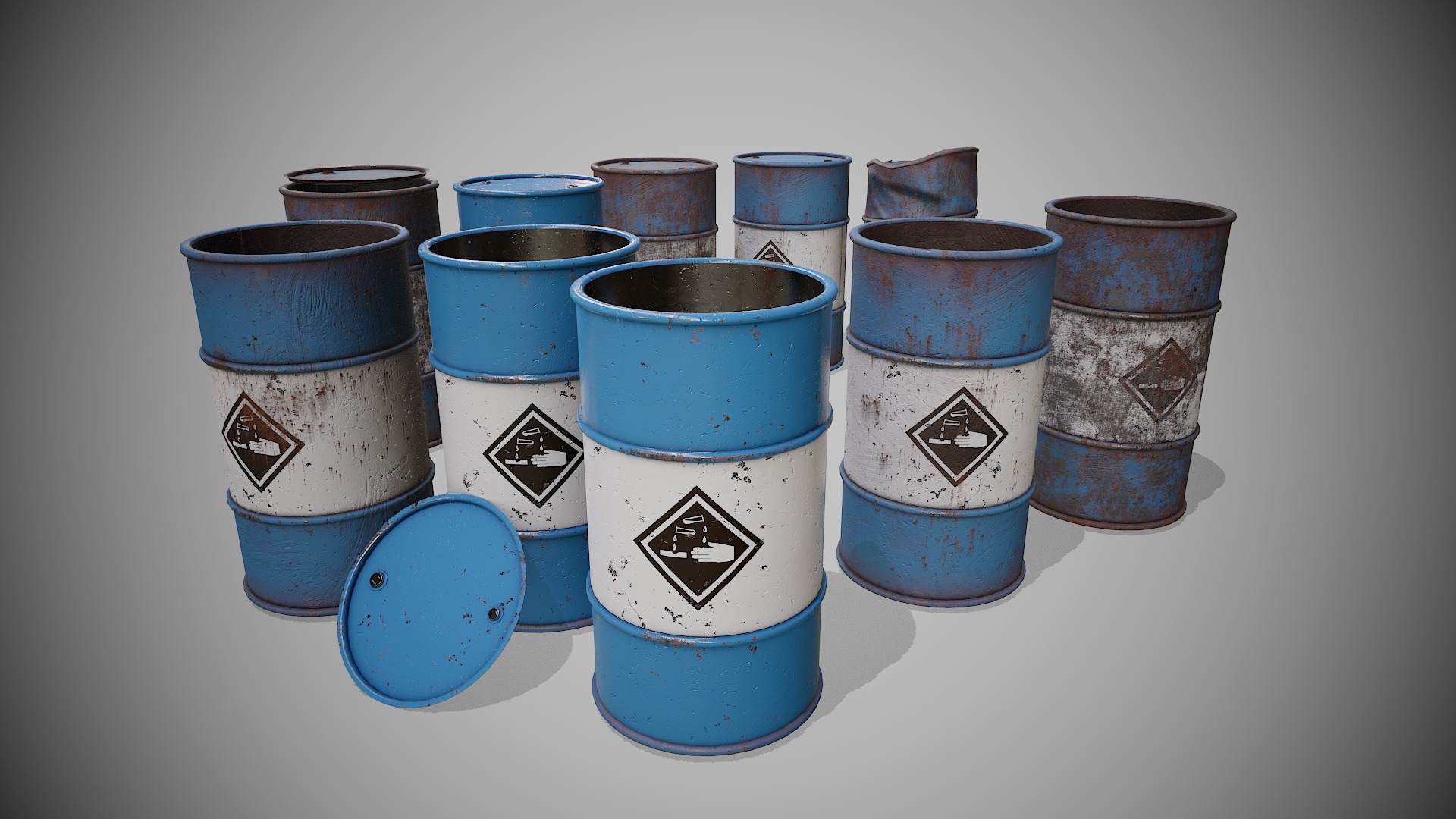 Barrels blue set Low-poly 3D model_2