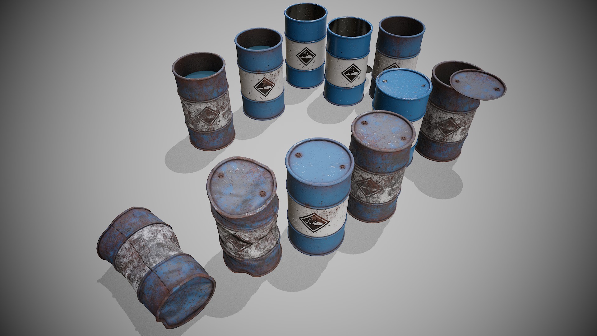 Barrels blue set Low-poly 3D model_4