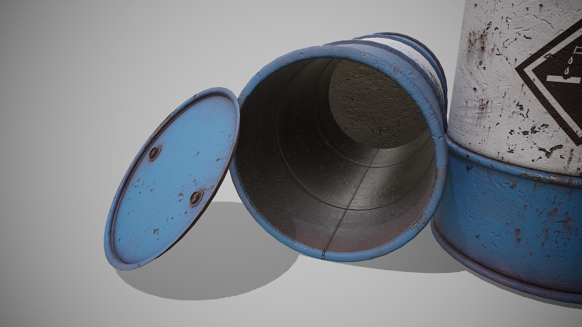 Barrels blue used Low-poly 3D model_4