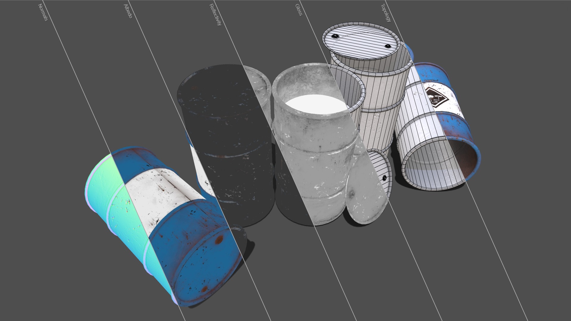 Barrels blue used Low-poly 3D model_14