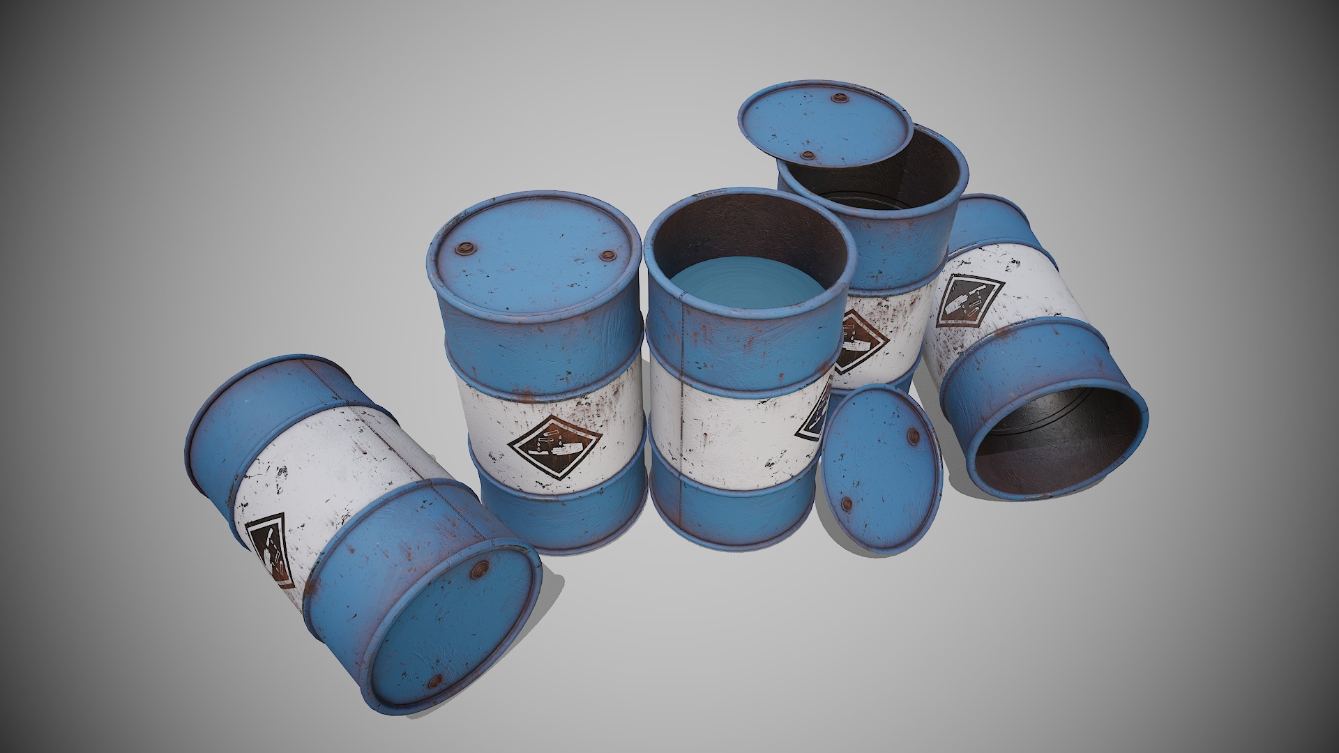 Barrels blue used Low-poly 3D model_6
