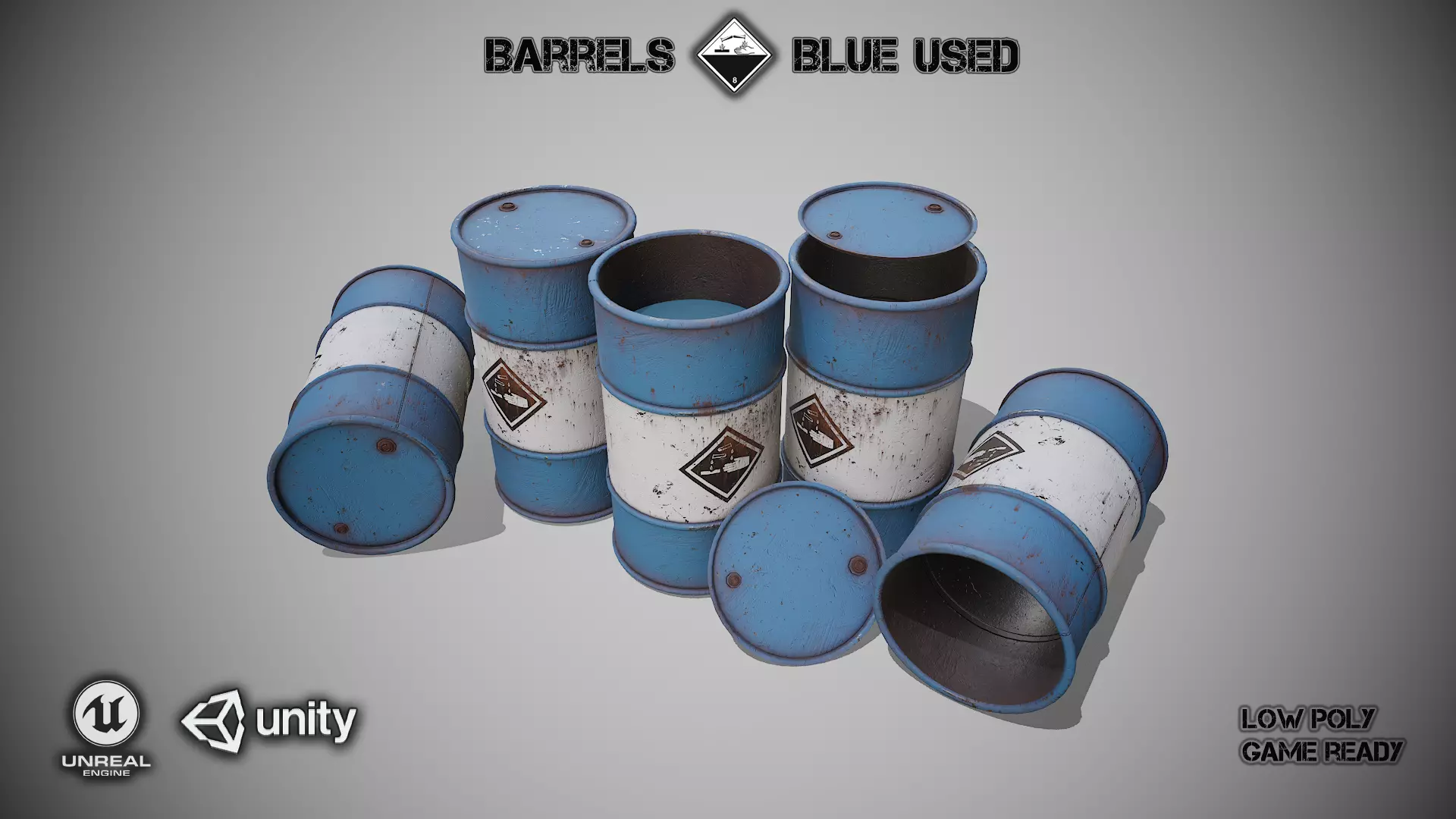 Barrels blue used Low-poly 3D model_0
