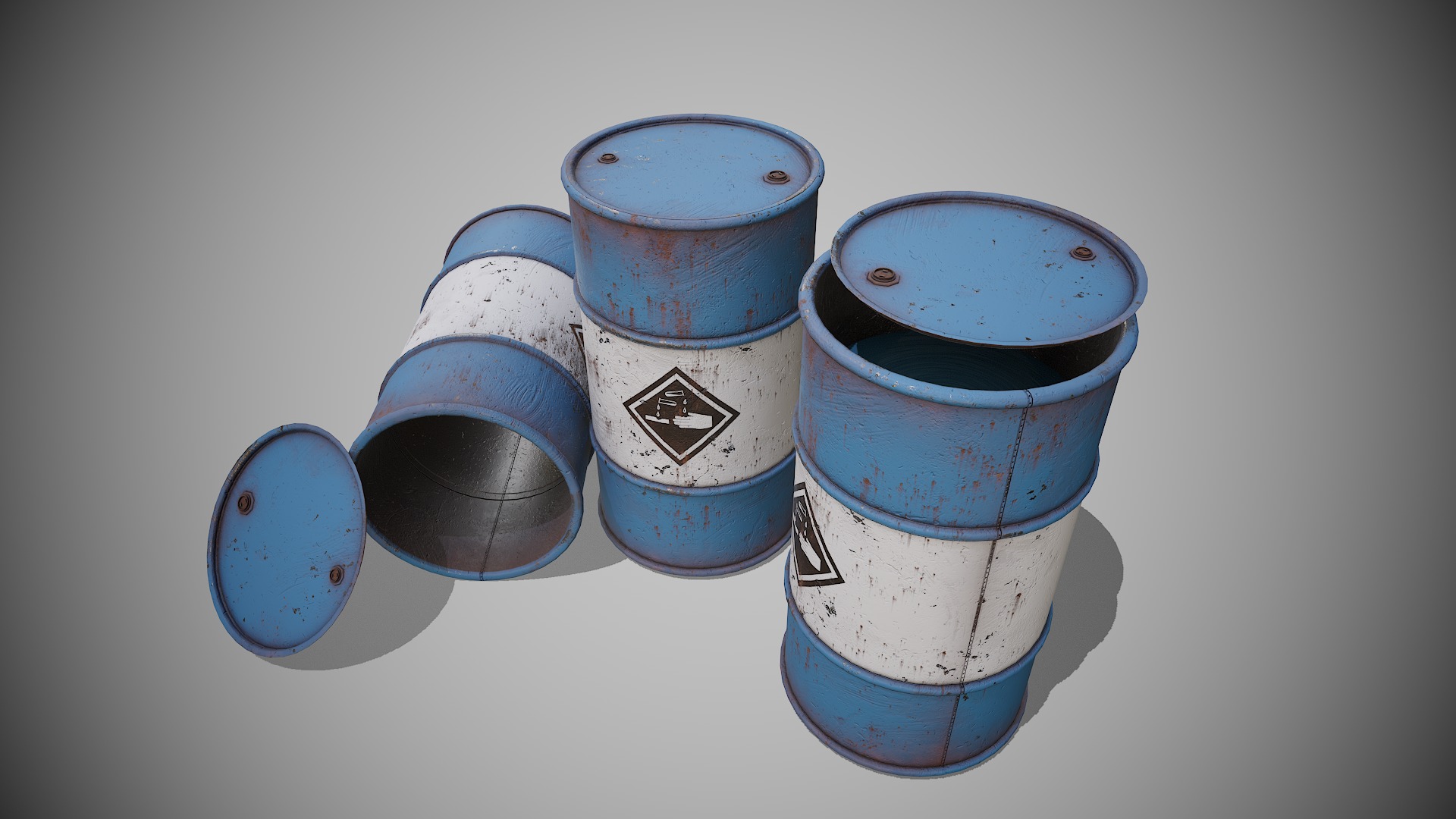 Barrels blue used Low-poly 3D model_2