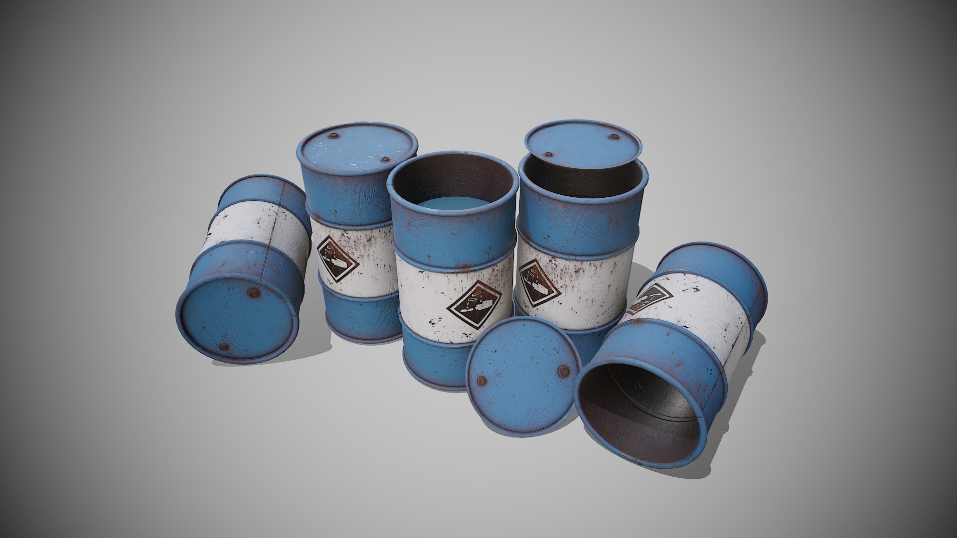 Barrels blue used Low-poly 3D model_5