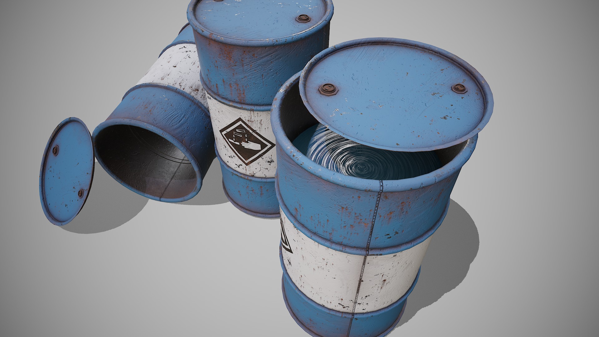 Barrels blue used Low-poly 3D model_3