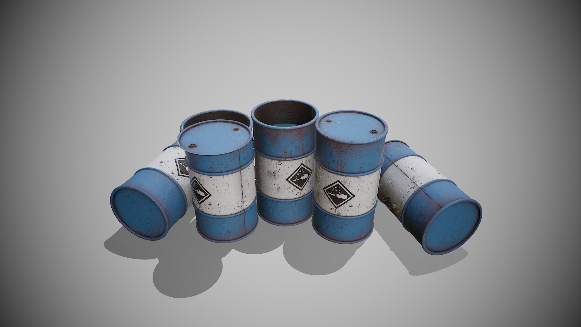 Barrels blue used Low-poly 3D model_7