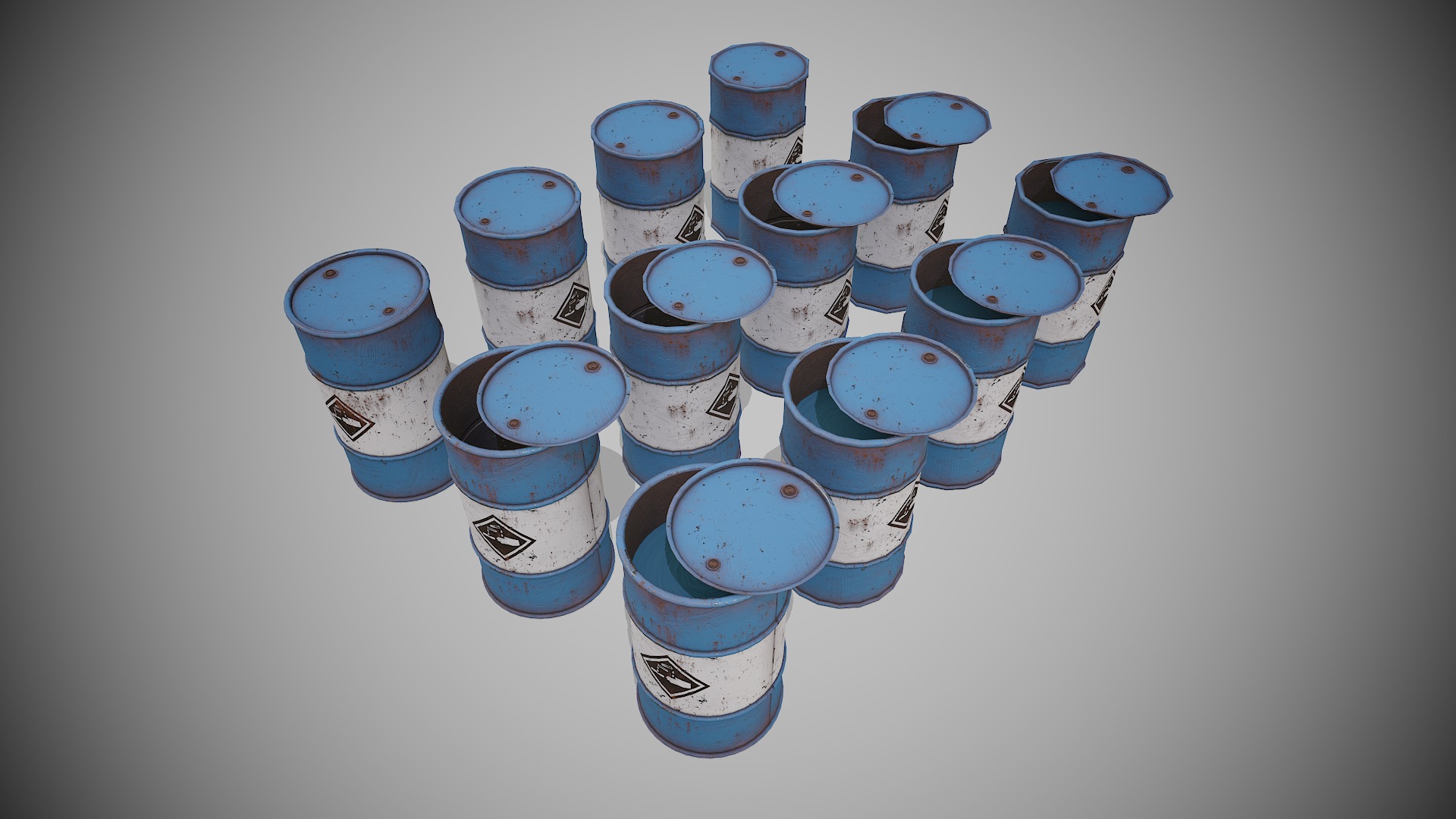 Barrels blue used Low-poly 3D model_8