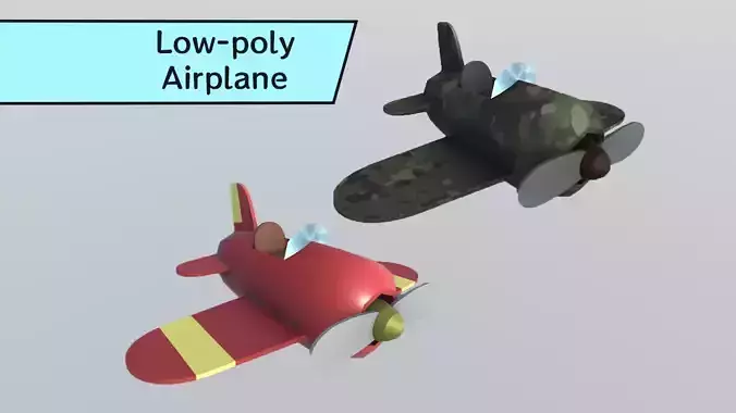 Low Poly Cartoon Stylized Airplane Multi-Textures