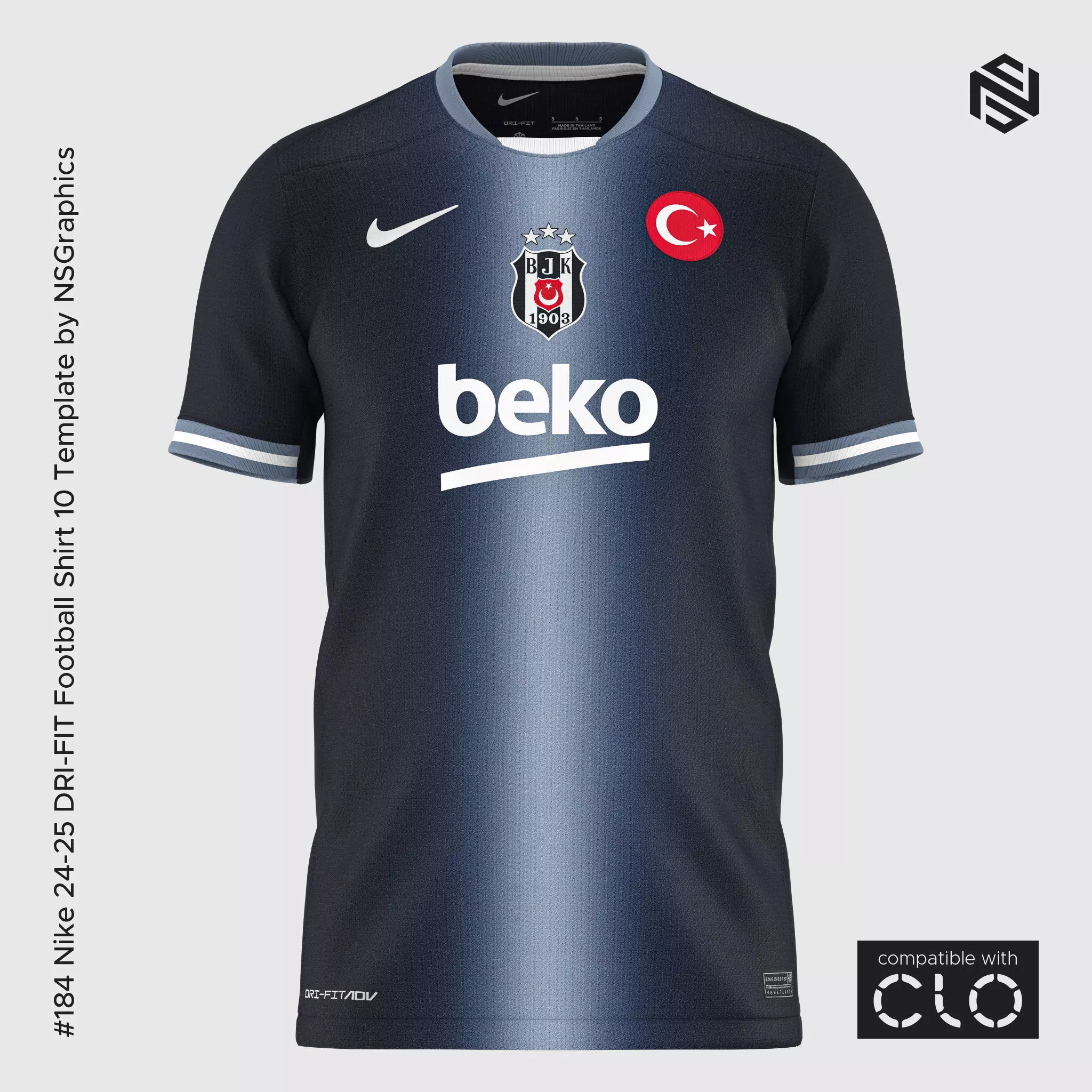Nike 24-25 DRI-FIT Football Shirt 10 Template for CLO 3D 3D model
