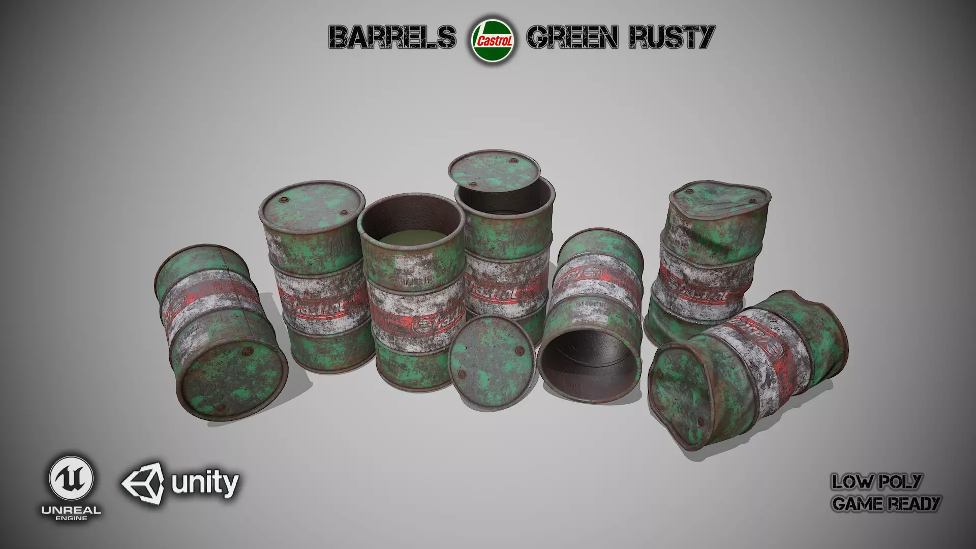 Barrels green rusty Low-poly 3D model_0