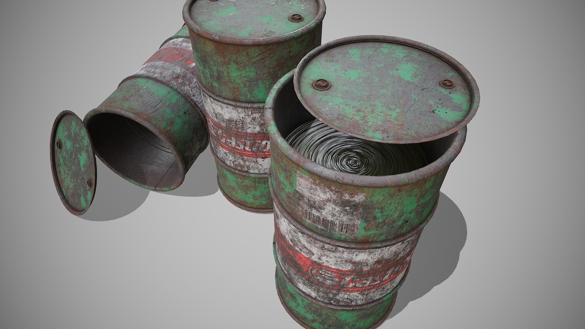 Barrels green rusty Low-poly 3D model_3