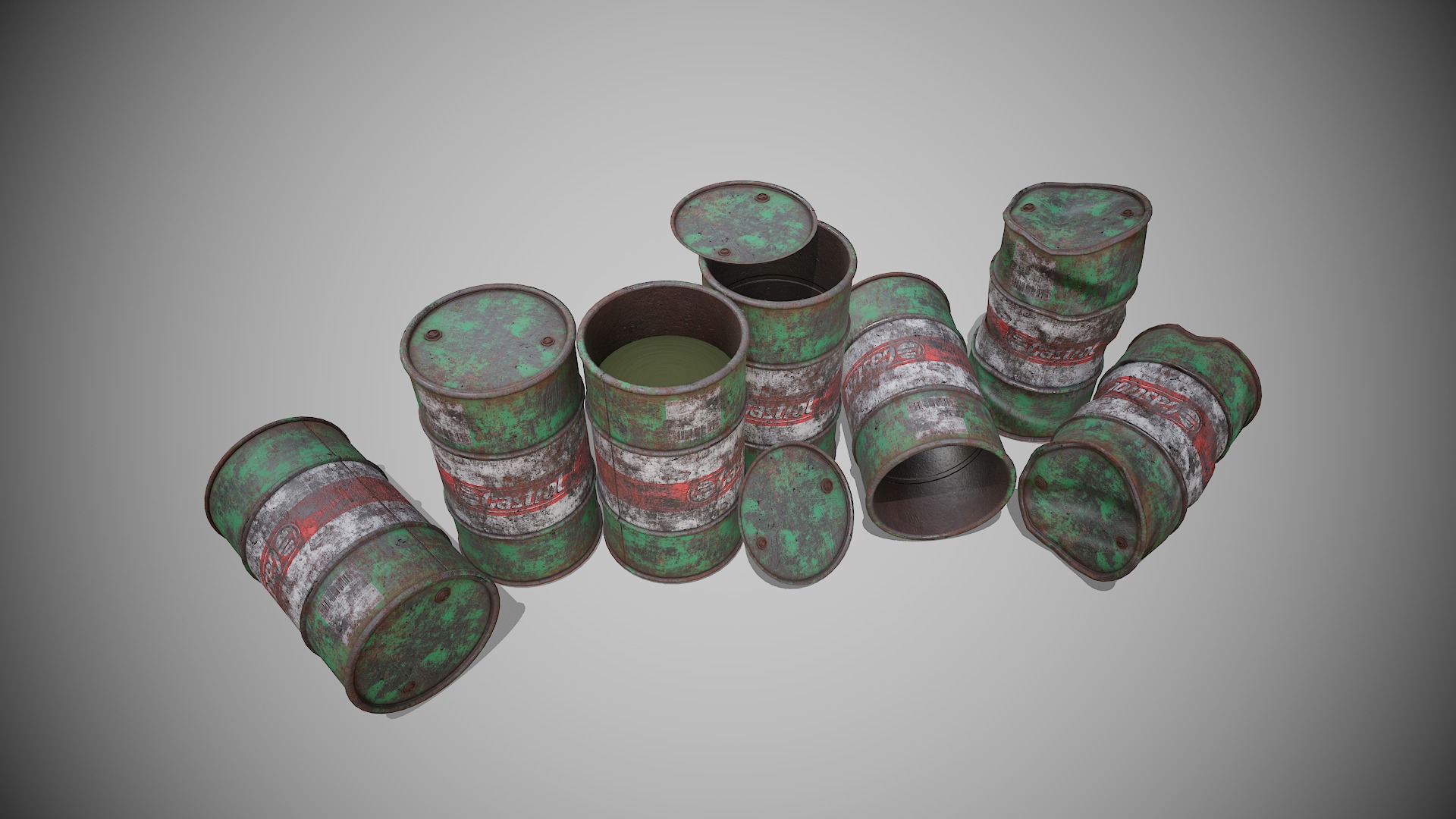 Barrels green rusty Low-poly 3D model_6