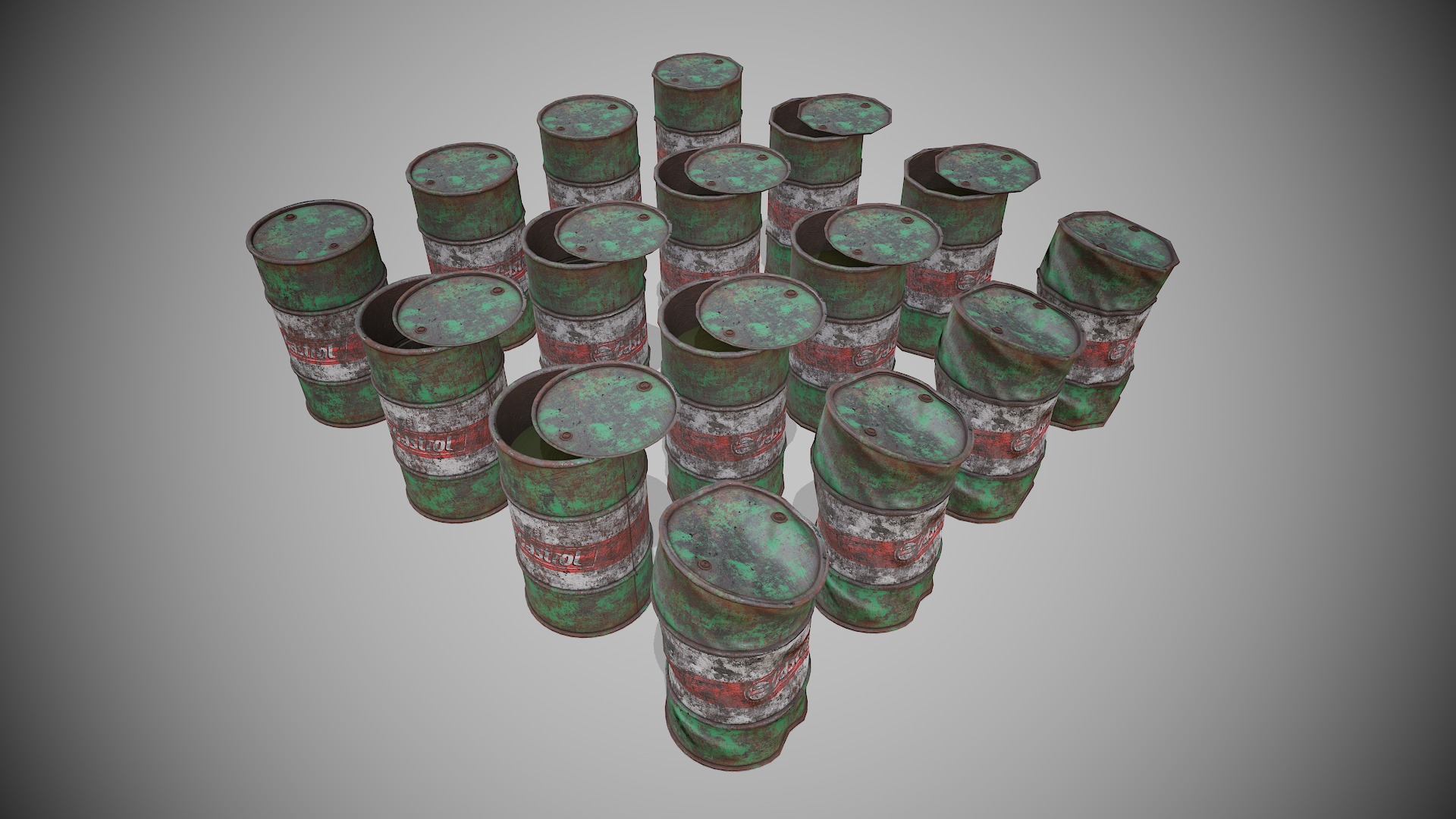 Barrels green rusty Low-poly 3D model_8