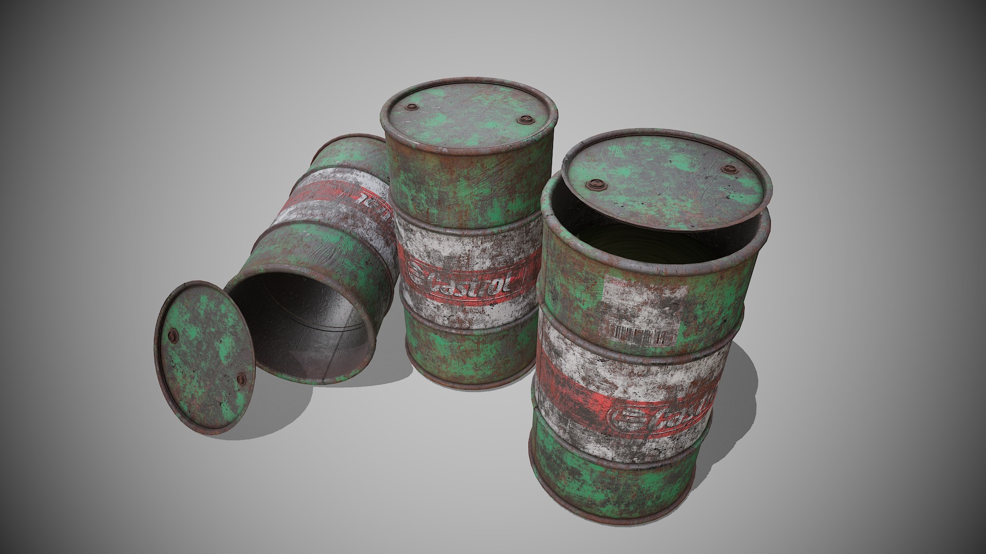 Barrels green rusty Low-poly 3D model_2