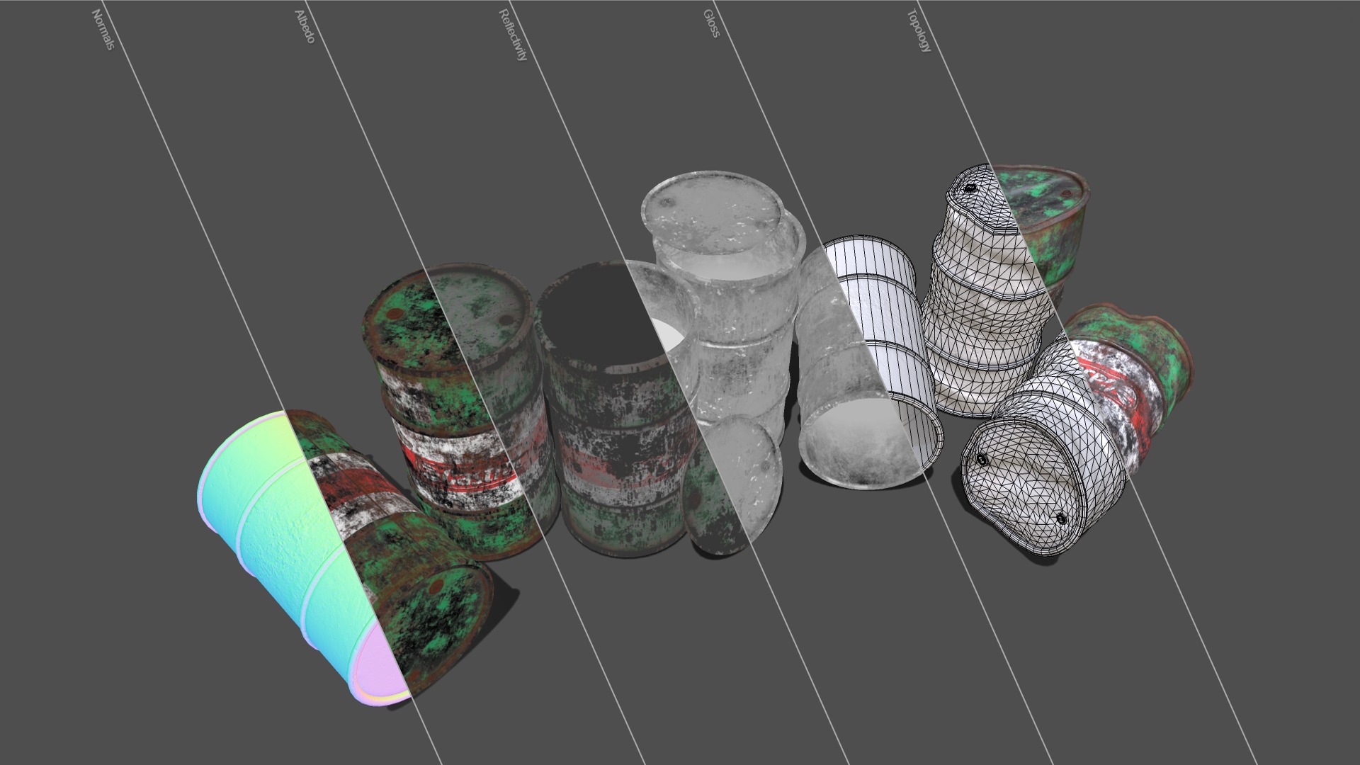 Barrels green rusty Low-poly 3D model_14