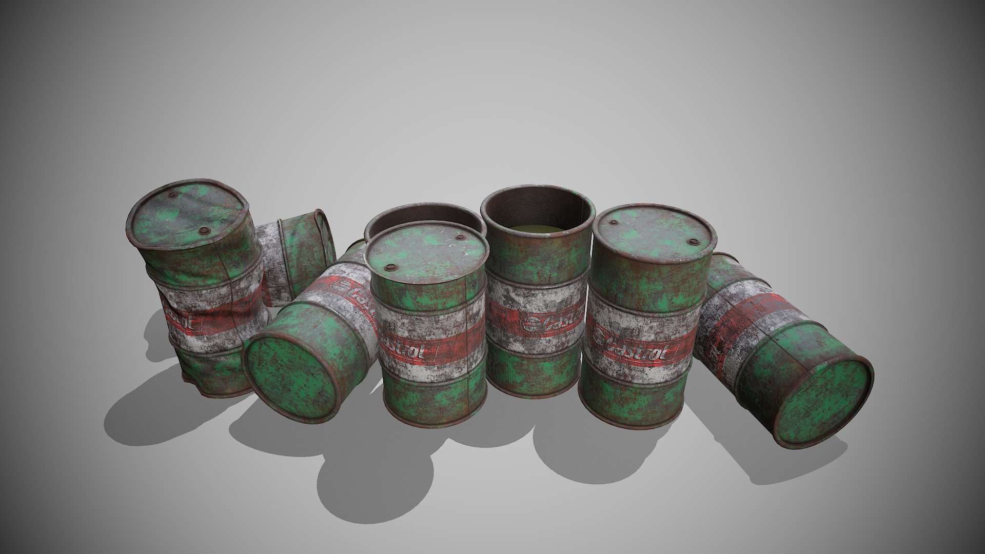 Barrels green rusty Low-poly 3D model_7