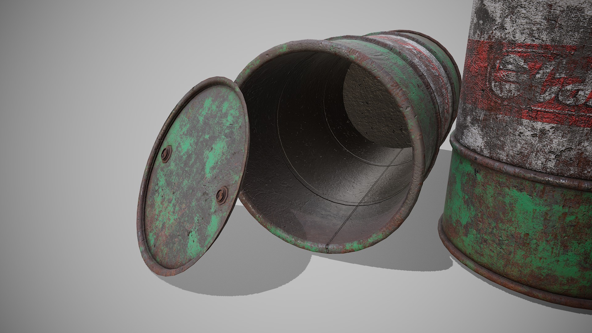 Barrels green rusty Low-poly 3D model_4