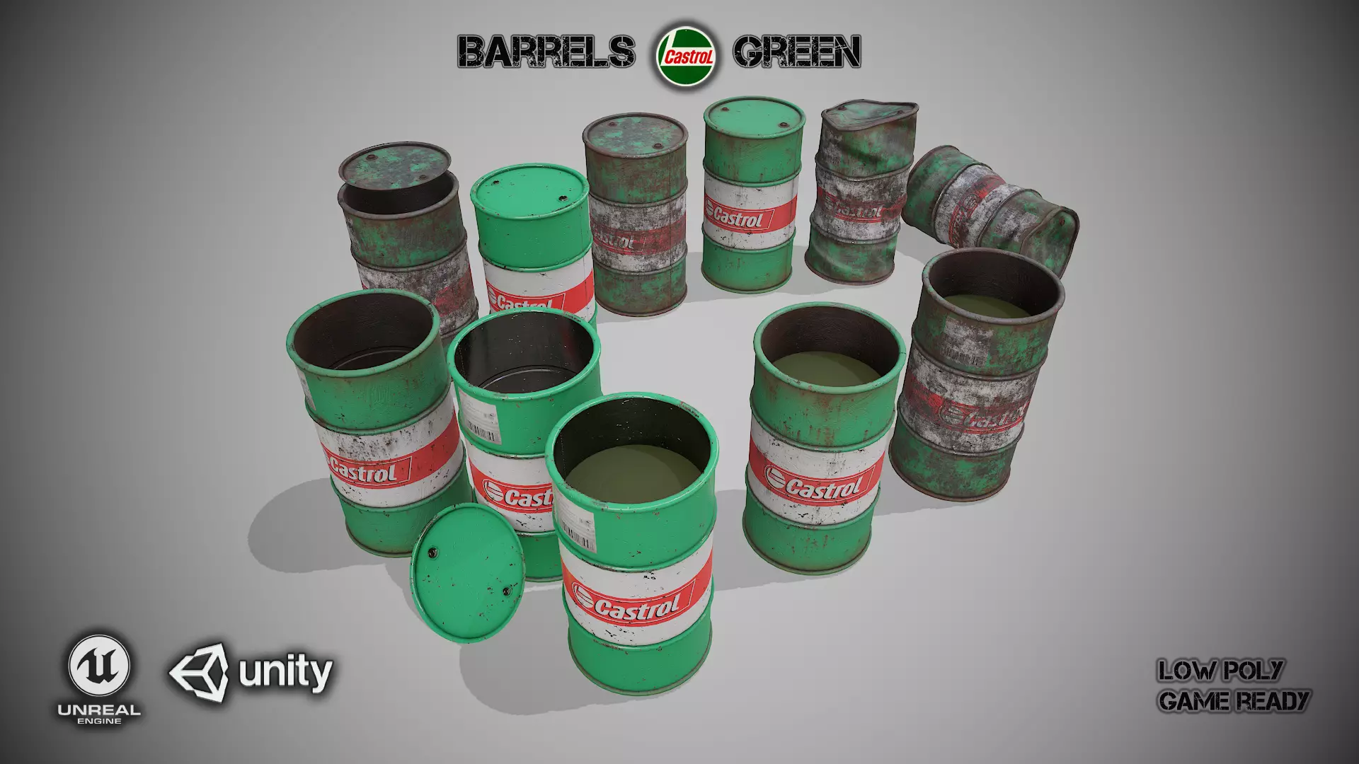 Barrels green set Low-poly 3D model_0