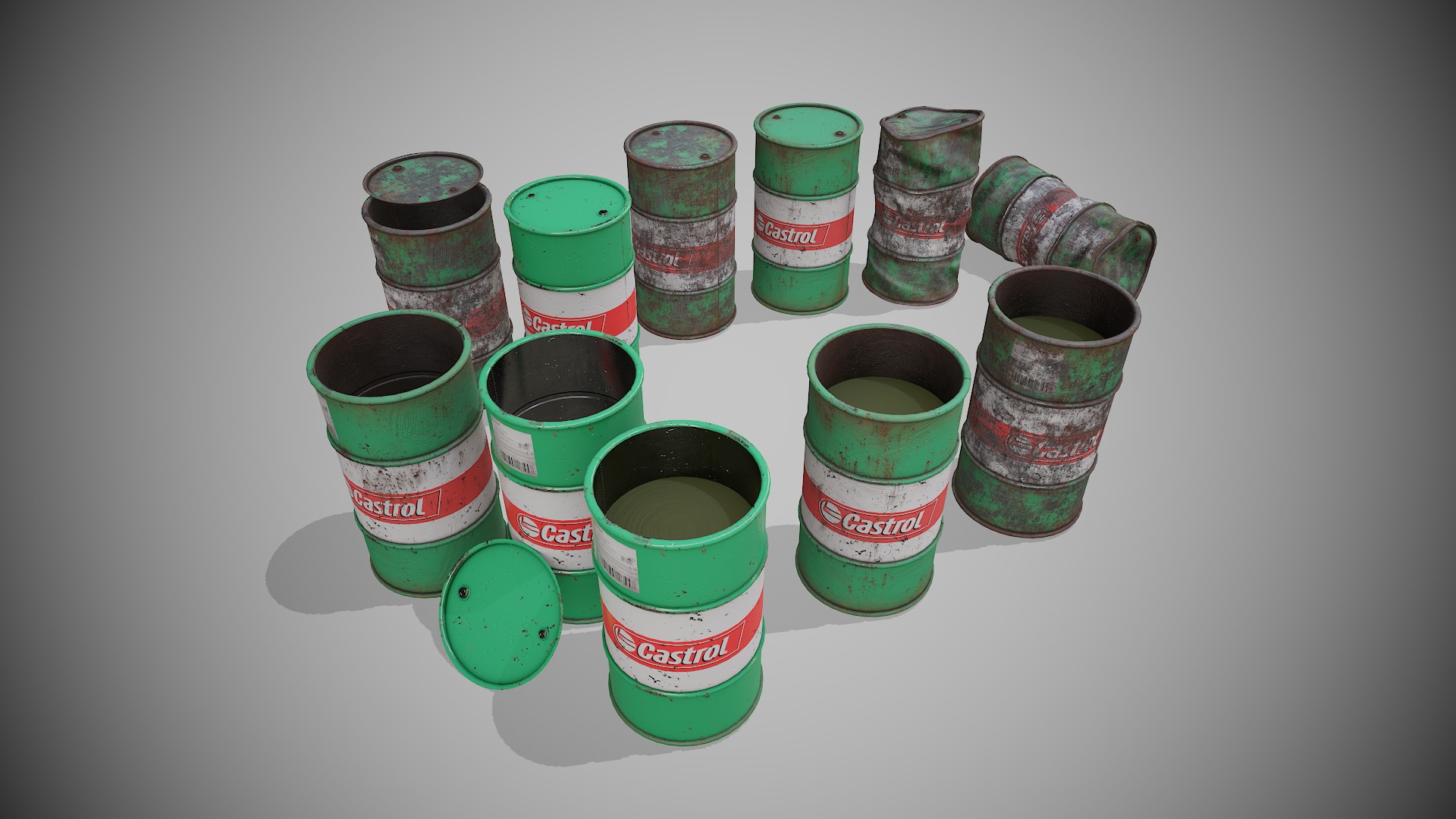 Barrels green set Low-poly 3D model_6