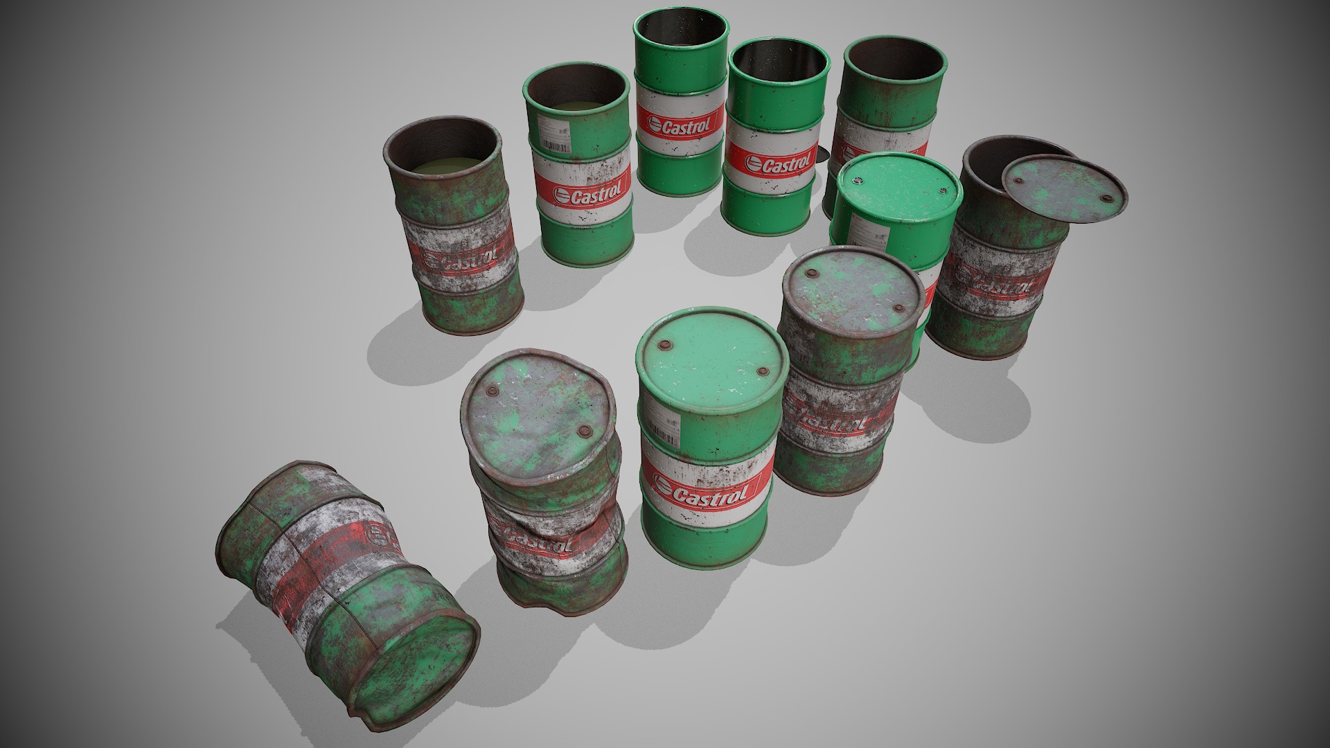 Barrels green set Low-poly 3D model_5