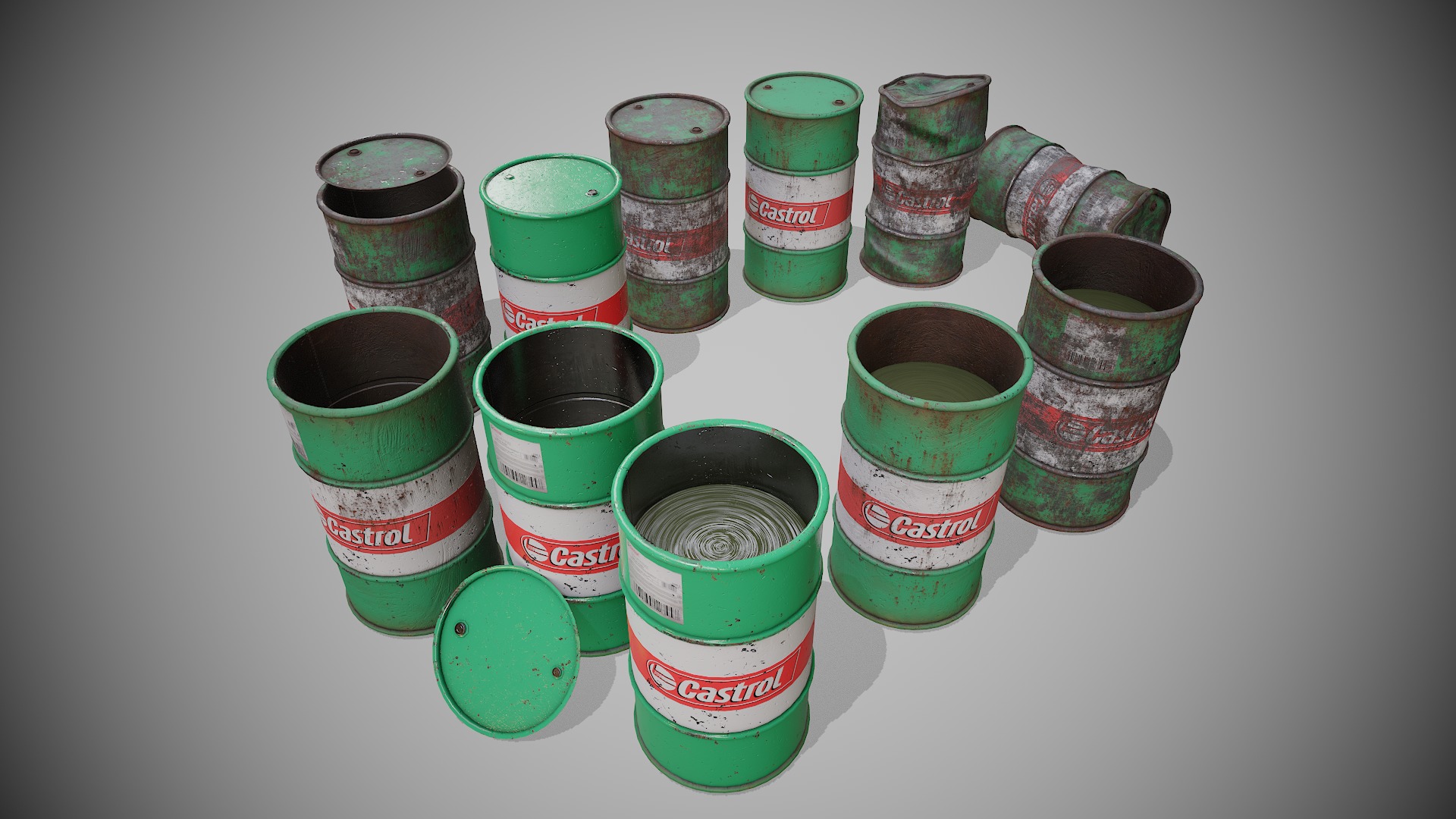 Barrels green set Low-poly 3D model_3