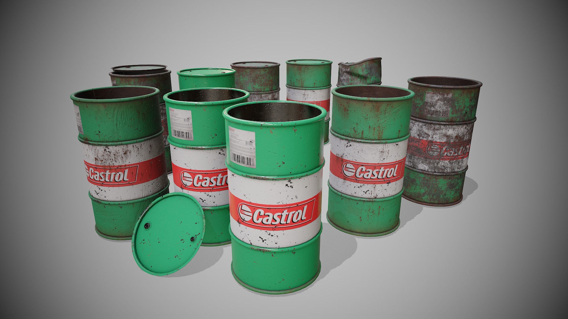 Barrels green set Low-poly 3D model_2