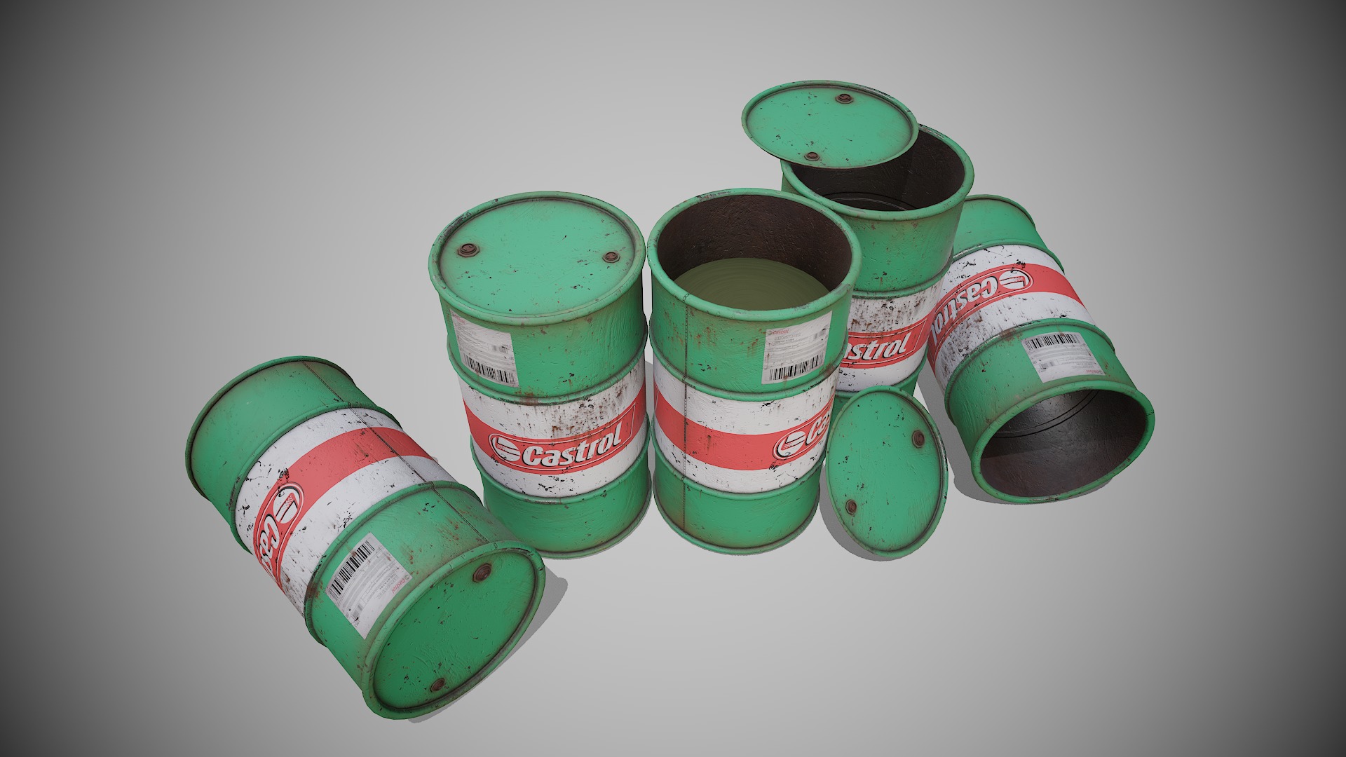 Barrels green used Low-poly 3D model_6
