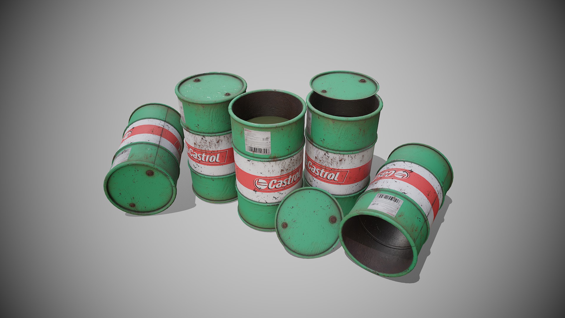 Barrels green used Low-poly 3D model_5